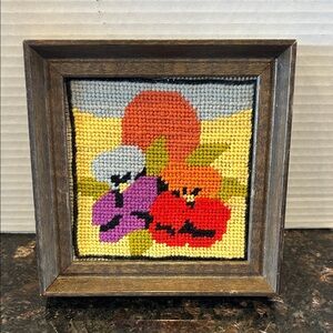Framed Vintage Floral Needlepoint Wall Art - Bright Multi-Color